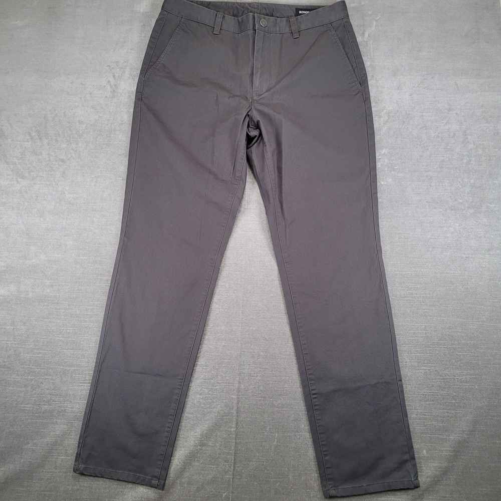 Bonobos Mens Slim Fit Chino Pants Dark Grey 33x32 Stretch Cotton Trousers